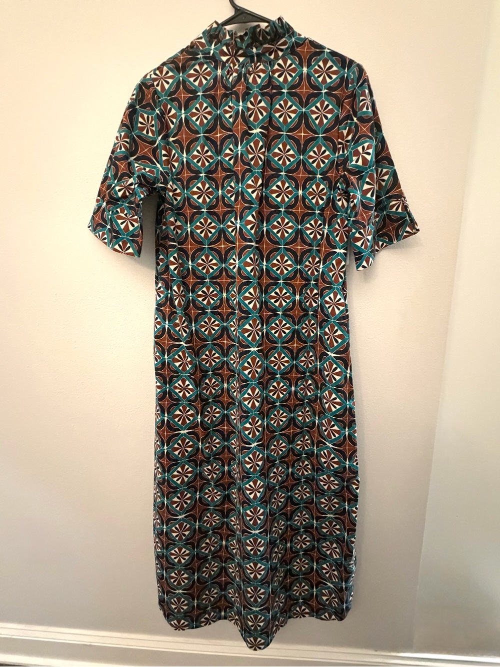 Entro brown and turquoise abstract print short sleeve dress - Picture 2 of 4